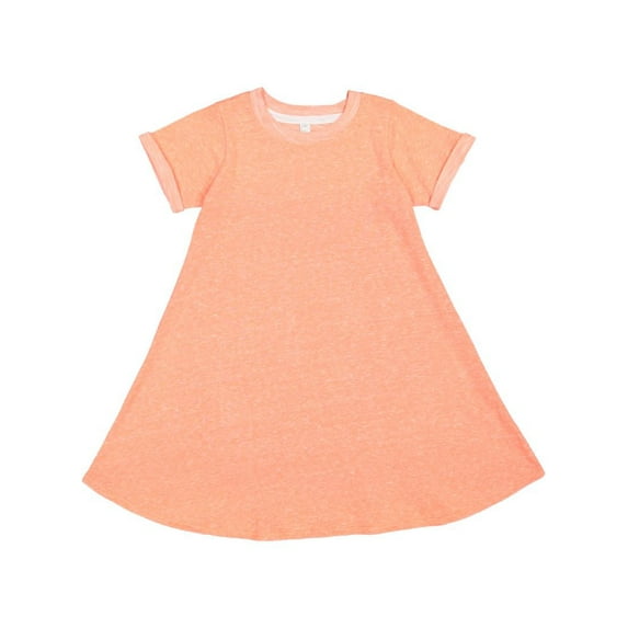 Rabbit Skins B02438665 Harborside Melange French Terry Girls Twirl Dress, Papaya Melange - Large