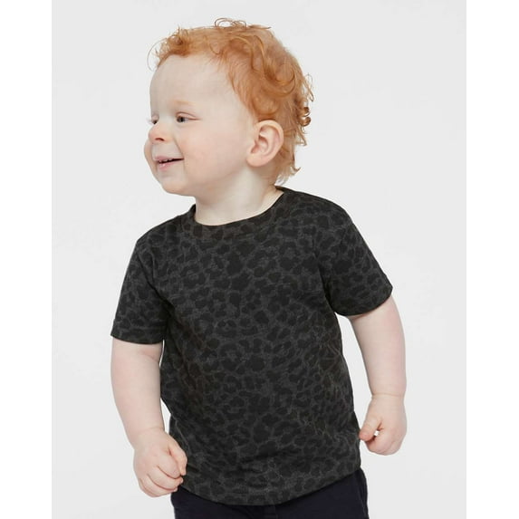 Rabbit Skins B32138513 Infant Fine Jersey T-Shirt, Black Leopard - 12 Months