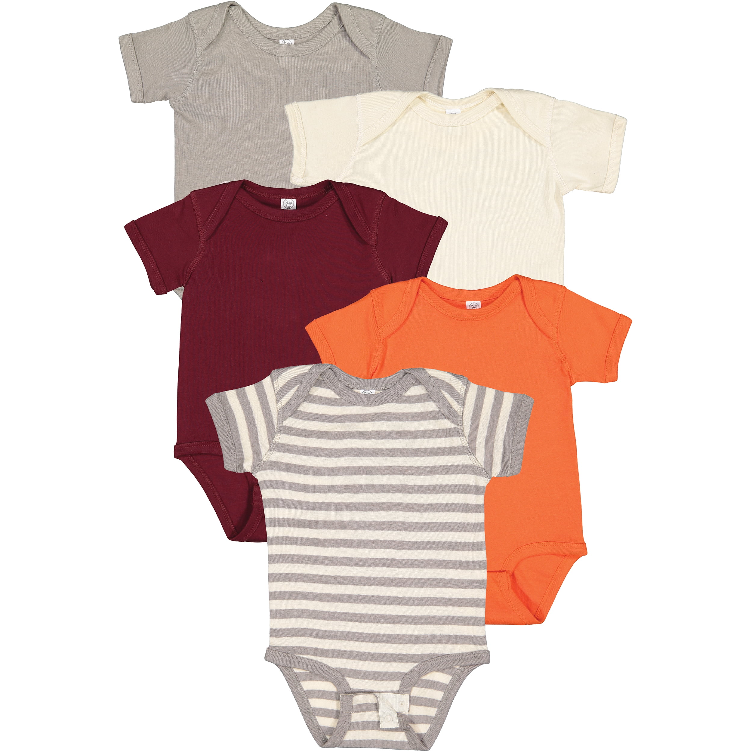 Rabbit Skins Baby Bodysuits, Girls & Boys, Newborn to 24 Months, 5-Pack Set, Snap Closure, Multi-color, Cotton , Autumn2: Titanium-Natural Stripe/ Orange/ Maroon/ Natural / Titanium, 24 Months