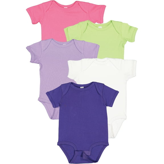 Rabbit Skins Baby Bodysuits, Girls & Boys, Newborn to 24 Months, 5-Pack Set, Snap Closure, Multi-color, Cotton , Bubblegum: Hot Pink/ Key Lime/ Lavendar/ Purple/ White, 24 Months