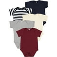 thumbnail image 1 of Rabbit Skins Baby Bodysuits, Girls & Boys, Newborn to 24 Months, 5-Pack Set, Snap Closure, Multi-color, Cotton , Classic: Navy/Navy White Stripe/Natural/Heather/Maroon, Newborn, 1 of 4