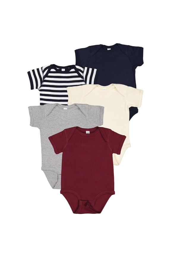 Baby Bodysuits, Girls & Boys, Newborn to 24 Months, 5-Pack Set, Snap Closure, Multi-color, Cotton , Classic: Navy/Navy White Stripe/Natural/Heather/Maroon, 24 Months