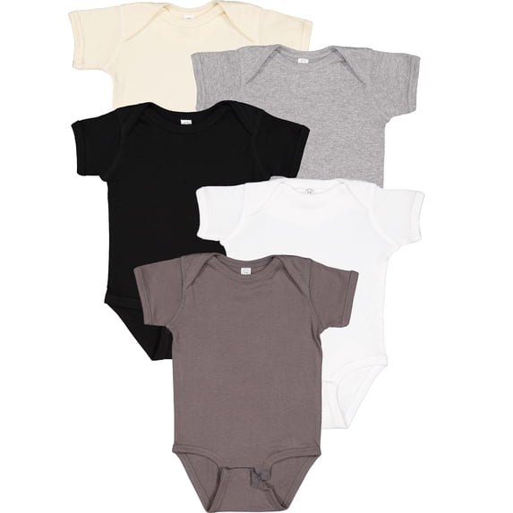 Rabbit Skins Baby Bodysuits, Girls & Boys, Newborn to 24 Months, 5-Pack Set, Snap Closure, Multi-color, Cotton , Rock Star, Newborn