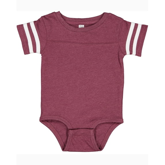 Rabbit Skins, Baby Soft Short Sleeve Football Bodysuit, Vintage Burgundy Blended White, 12 Months