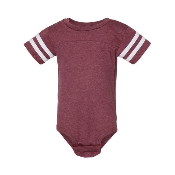 Rabbit Skins, Baby Soft Short Sleeve Football Bodysuit, Vintage Burgundy Blended White, Newborn