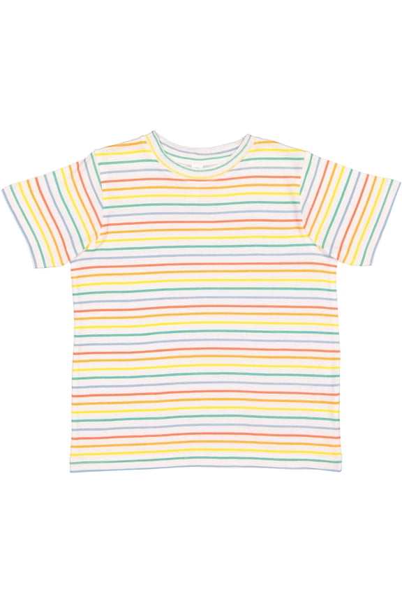 Fine Jersey Toddler T-Shirt Boy & Girl| Kids Tee| Blank Child Tshirt, Rainbow Stripe, 2