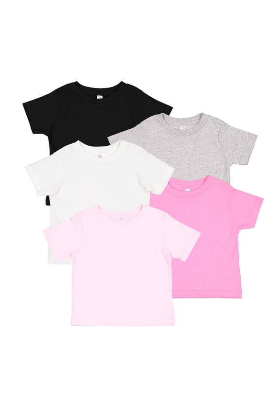 , Infant Baby Fine Jersey Short Sleeve Tee 5 Pack, Flamingo, 24 Months