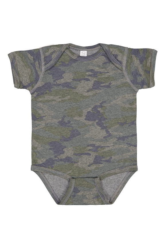 Infant 100% Cotton Jersey Lap Shoulder Short Sleeve Bodysuit, Vintage Camo, Newborn