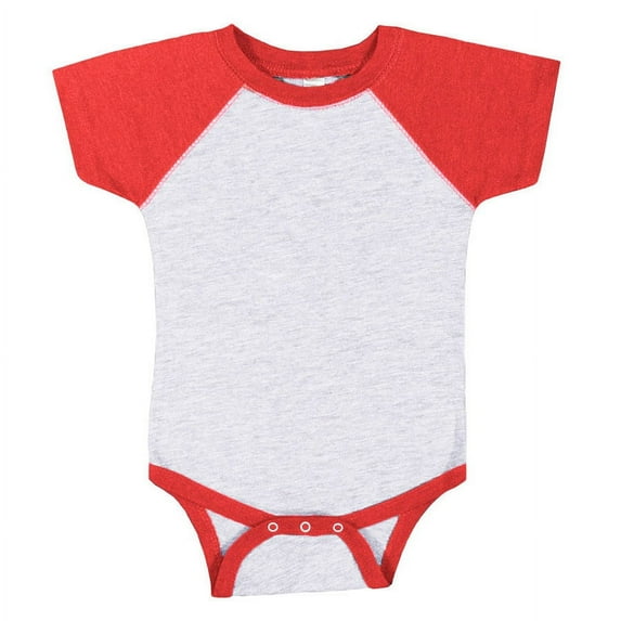 Rabbit Skins Infant Fine Jersey Raglan Short Sleeve Baseball Bodysuit, Vintage Heather/ Vintage Red, 24 Months