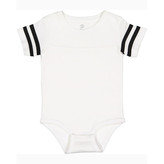 Rabbit Skins, Baby Soft Short Sleeve Football Bodysuit, White Black, 12 Months