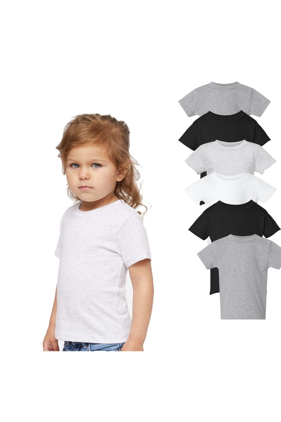 Infant T Shirts, Jersey Tee, Ribbed Collar 100% Cotton | Unisex T Shirt, Short Sleeves Tee, Assorted Colors - 5.5 oz | Pack 6, Size: 24 Months