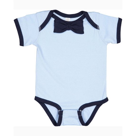 Rabbit Skins RS4407 Infant Baby Rib Bow Tie Bodysuit - LIGHT BLUE/ NAVY - NB