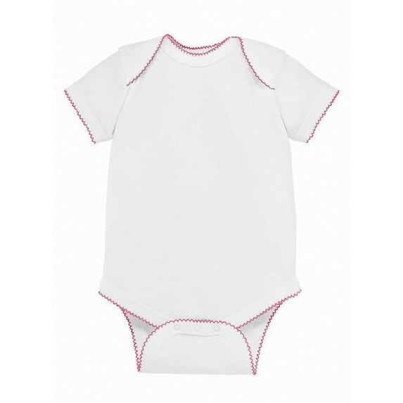 Rabbit Skins - Infant Baby Rib Bodysuit - 4400, NB, White/Raspberry Picot