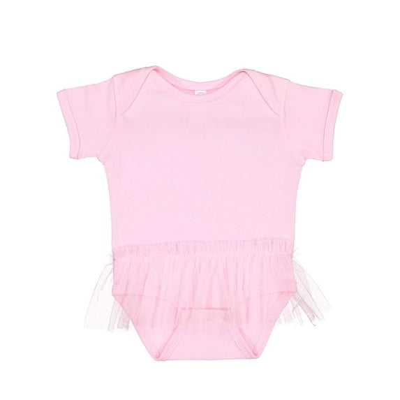 Rabbit Skins Infant Girls' 100% Cotton Lap Shoulder Short Sleeve Bodysuit with Nylon Tulle Tutu, Pink, 6 Months