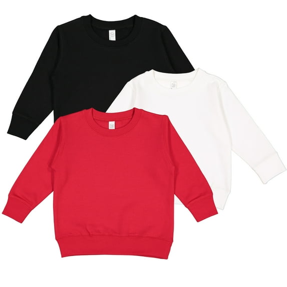 Rabbit Skins Toddler Boy & Girl Fleece Long Sleeve Pullover Sweatshirt| 2T to Size 7, 3 Pack Bulk Set, Red/White/Black, 4T