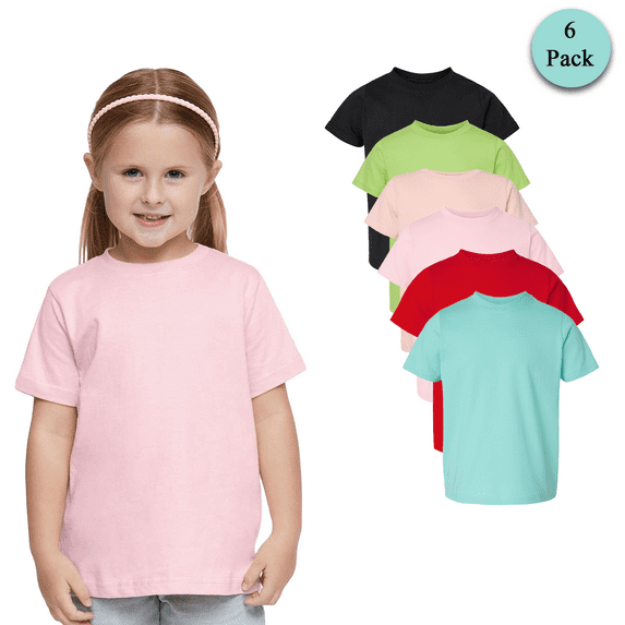 Rabbit Skins Toddler Fine Kids Cotton T-Shirt, Short Sleeve Jersey Tee, Multicolor Bulk 6 Pack, 2T