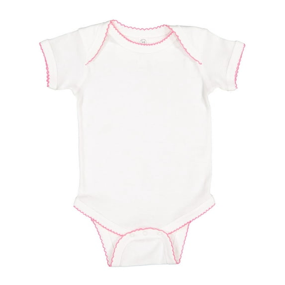 Rabbit Skins - Infant Baby Rib Bodysuit - 4400, 18M, White/Raspberry Picot