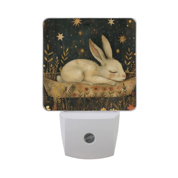 Rabbit Sleep in Boat Night Light 2 Pack LED Nightlight Plug into Wall Dusk to Dawn Sensor Soft White