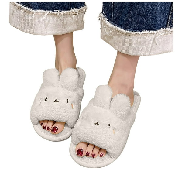 Rabbit Slippers for Women Girls Cute Cartoon Open Toe Memory Foam Fuzzy House Shoes Christmas Birthday Gifts