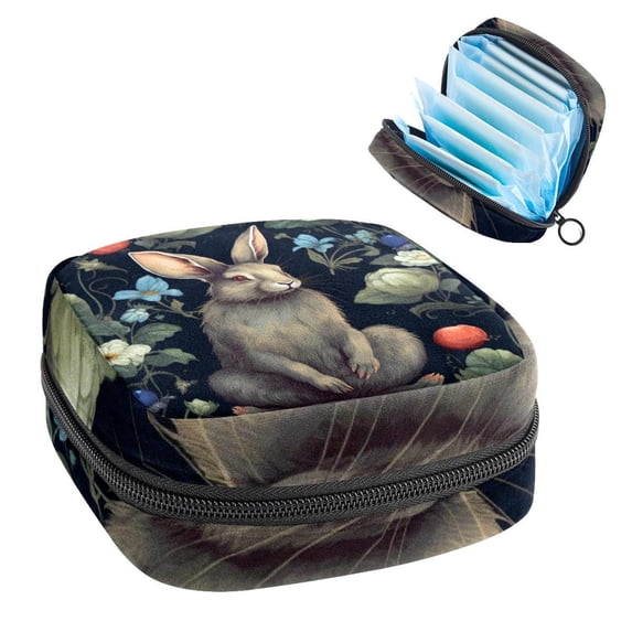 Rabbit Small Bag Period Pouch Small Wire Pouch Zipper Pencil Case Pouch in Plush Fabric, Sponge, and Oxford Cloth - 4.7x6.6x6.6 in, Ideal for Menstrual Pad Storage