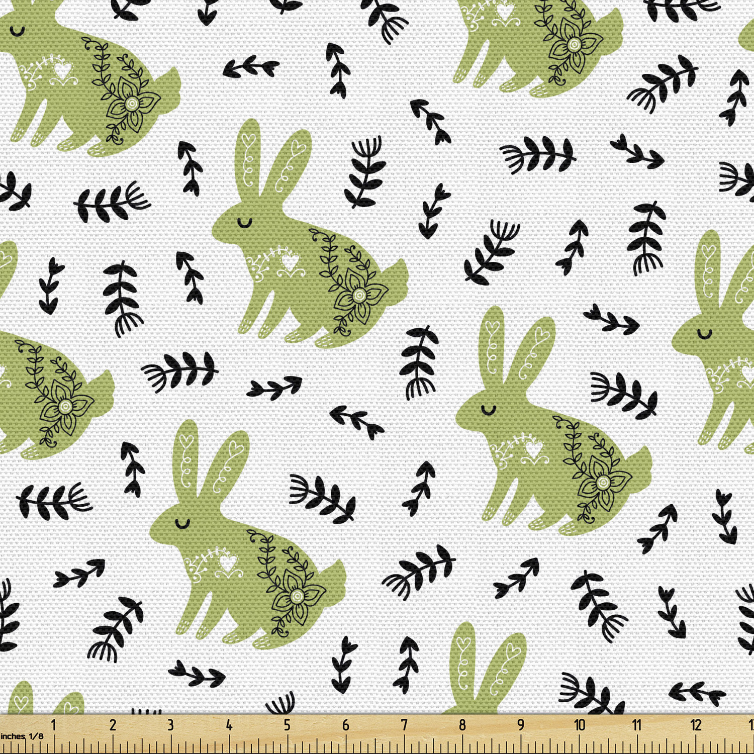 Ambesonne Rabbit Fabric by the Yard Upholstery, Bunnies with Floral ...