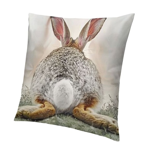 Rabbit Square Pillow Covers Cushion Covers, Funny Bunny Tail Throw Pillow Cover Gray Rabbit Pillowcases Home Decorative for Couch Sofa Car Bedroom, No Insert
