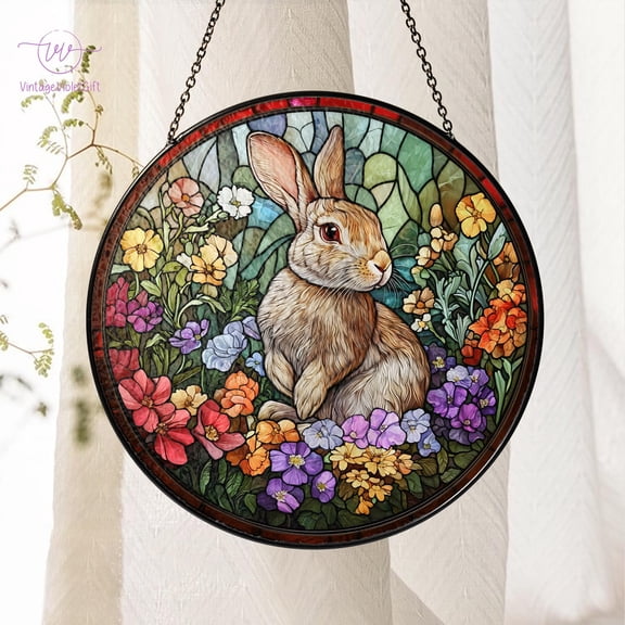 Rabbit Stained Glass Suncatcher, Bunny Suncatcher, Cute Suncatcher, Bunny Easter Window Hanging, Nature Decor, Rabbit Lovers, Rabbit Window 1881226509