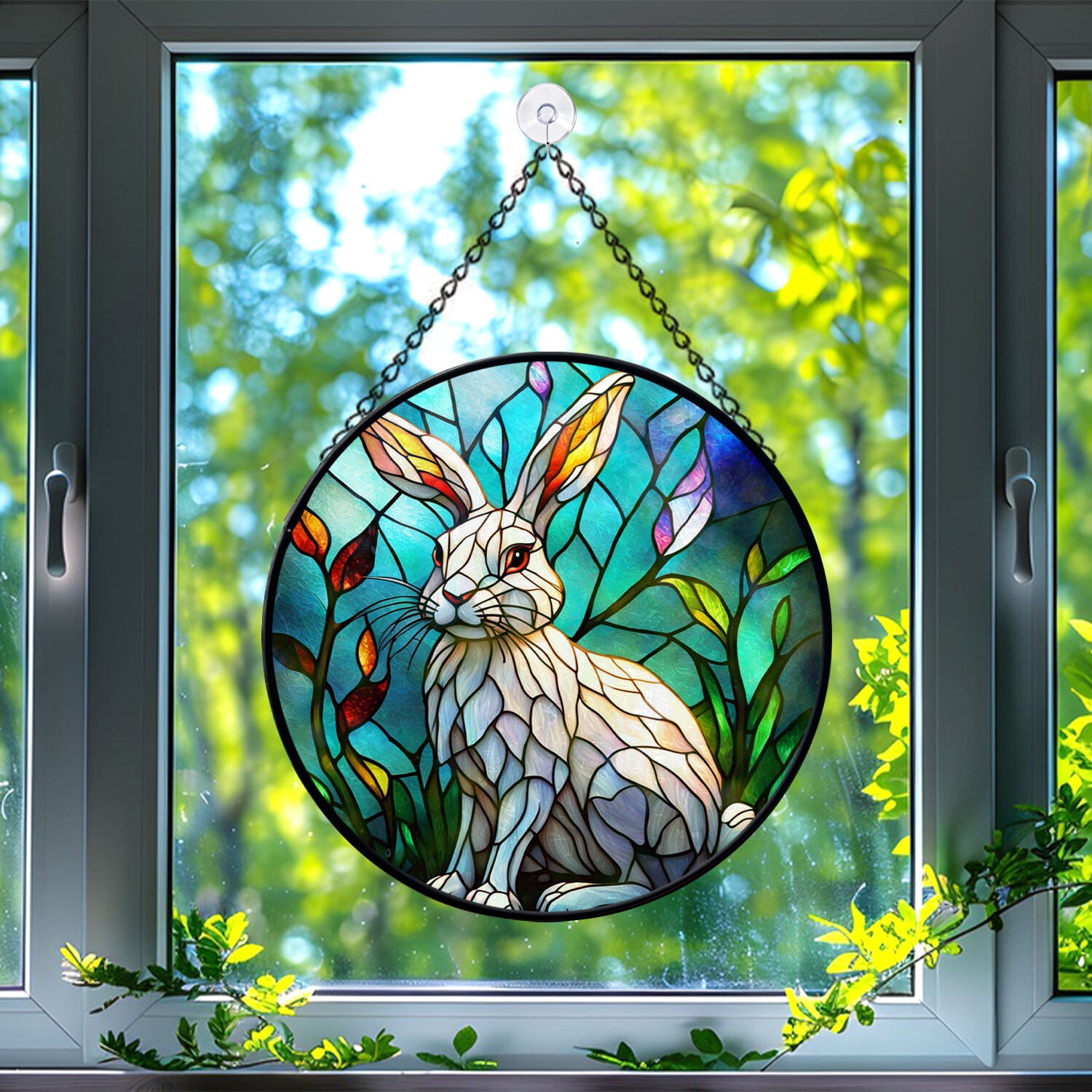 Rabbit Stained Glass Suncatcher, Rabbit Glass Suncatchers for Windows ...