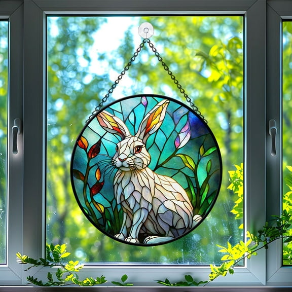 Rabbit Stained Glass Suncatcher, Rabbit Glass Suncatchers for Windows For Merry Christmas