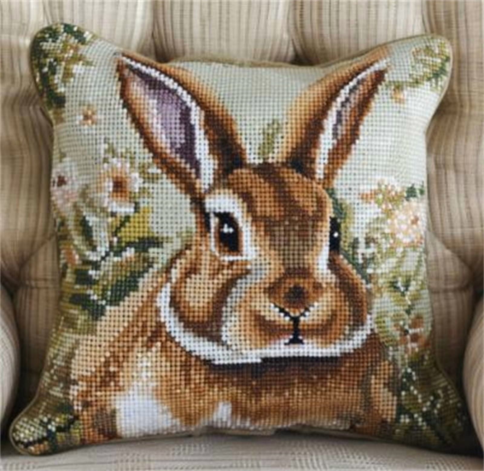 Rabbit Stamped Cross Stitch Pillow Cases , 45X45cm , Cross Stitch Kits for Kids (11 Count)