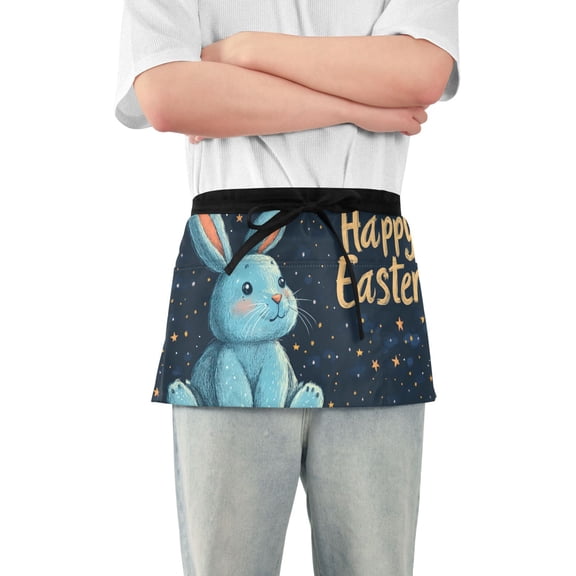 Rabbit Stars Happy Easter Short Server Apron with 3 Pockets for Unisex Chef Gardening