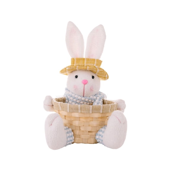Rabbit Storage Basket,Easter Decorations Checkered Cloth Figurines Candy Baskets Creative Desktop Decorative