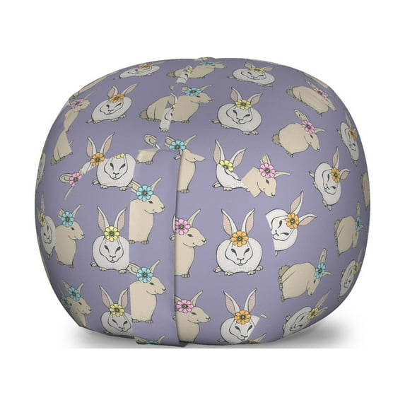 Rabbit Storage Toy Bag Chair, Illustration of Repetitive Bunnies of Colorful Floral Head Accessories, Stuffed Animal Organizer Washable Bag, Large Size, Mauve and Multicolor, by Ambesonne