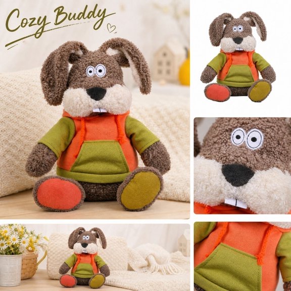 Rabbit Stuffed Animal, Stuffed Animal Bunny, Grumpy Bunny Plush, Stuffed Easter Bunny, 8X6 Inch Adorable Soft Curly Plush Rabbit Toys, Suitable for Home Decoration Casual Play and