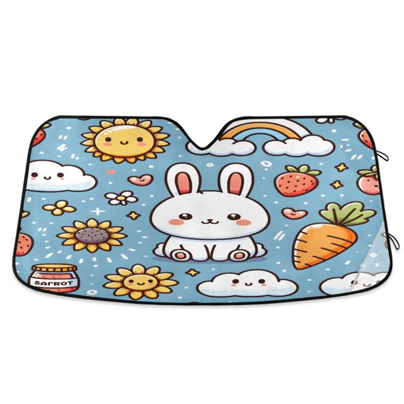 Rabbit Sun Strawberry Carrot Cloud Car Windshield Sun Shade Foldable Car Front Window Visor Heat and UV Protection 53x23.5