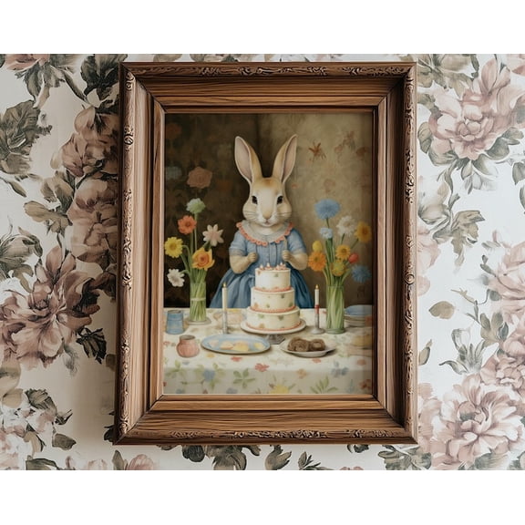 Rabbit Tea Bunny Wall Art Print, Unframed Paper Poster 8x10in