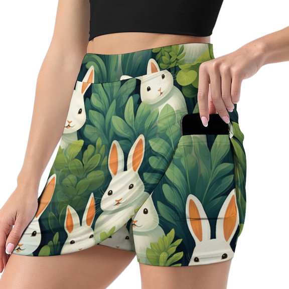 Rabbit Tennis Skirt, Short Skirt, Mini Summer Fitness Running Shorts with Pockets