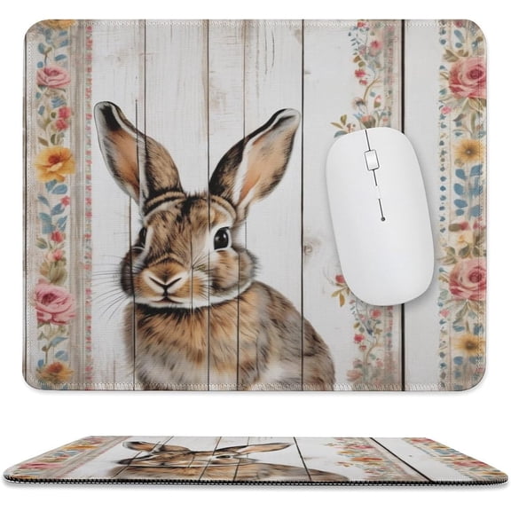 Rabbit Themed Mouse Pad 10" x12 Non-Slip Rubber Base MousePads with Stitched Edge Bunny Decor A284