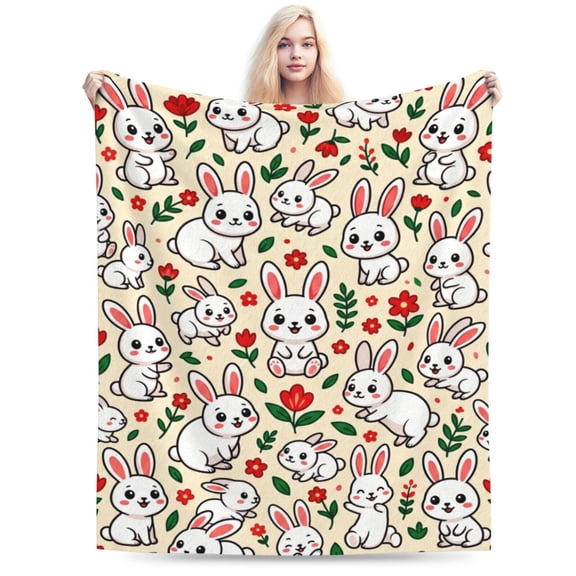 Rabbit Throw Blanket Cute Bunny Ultra Warm Soft Flannel Plush All Season Couch Sofa 50x40