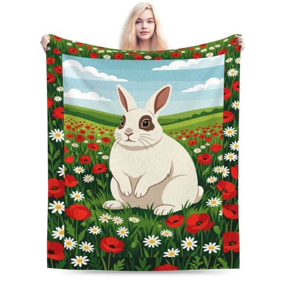 Rabbit Throw Blanket Cute Bunny Ultra Warm Soft Flannel Plush All Season Couch Sofa 50x40