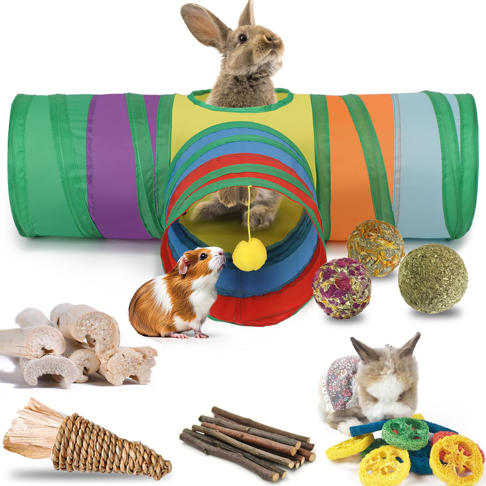 Rabbit Toys, Bunny Tunnels And Tubes With Chew Toys For Grinding Teeth ...