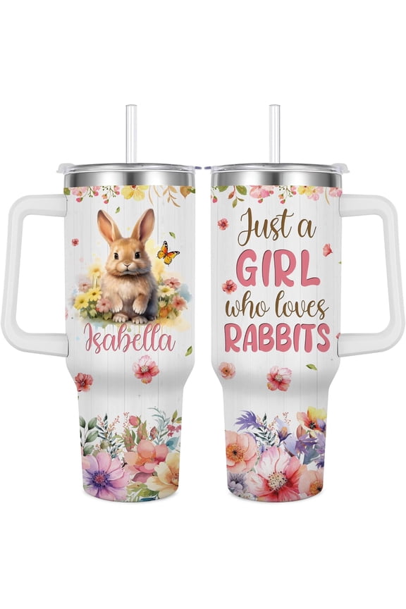 Rabbit Travel Cup for Rabbit Lover,40 oz Personalized Rabbit Vacuum Insulated Tumbler with Custom Name