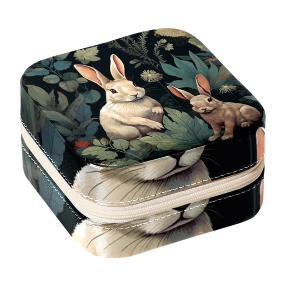 Rabbit Travel Portable Square Display Case Decorative Box Jewelry Stand Earring Holder for Girls and Women: Stores Rings, Earrings, Necklaces, Bracelets, and More