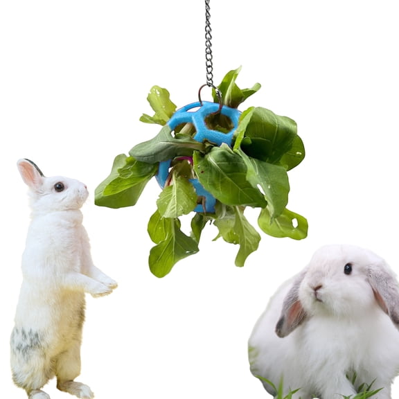 Rabbit Treat Ball Bunny Enrichment Toys with Stainless Steel Hanger Set, Veggie Feeding Rabbit Ball Toy for Bunny Squirrel Hedgehog Tortoise Guinea Pig Rabbits, Pets Treat Balls Accessories, Blue