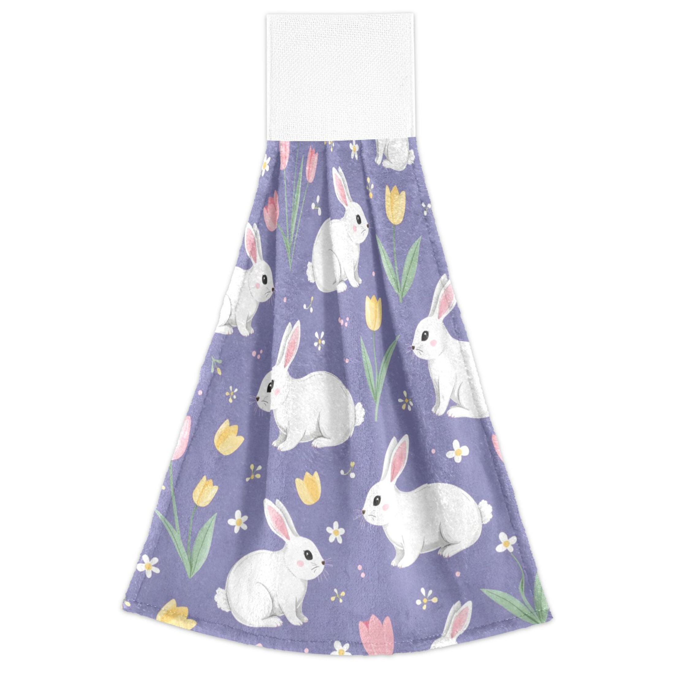 Rabbit Tulip Flowers Pattern Hand Towels 2 Pack Quick Dry Velvet Soft ...