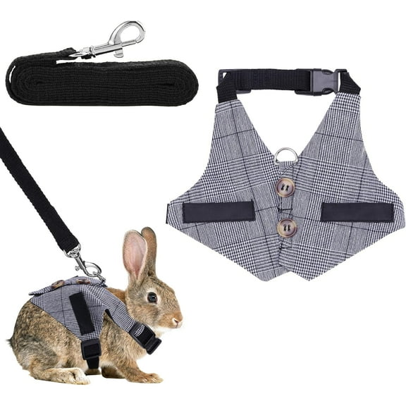 Rabbit Vest Harness and Leash Set Formal Suit Style Bunny Harness Adjustable Soft Harness with Button Decor, for Rabbit Ferret Bunny Kitten Guinea Pig Small Animal Walking