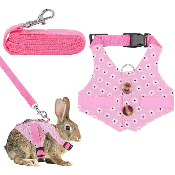 Rabbit Vest Harness and Leash Set Formal Suit Style Bunny Harness Adjustable Soft Harness with Button Decor, for Rabbit Ferret Bunny Kitten Guinea Pig Small Animal Walking
