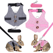 Rabbit Vest Harness and Leash Set Small Animal Adjustable Soft Harness with Button Decor Formal Suit Style for Bunny Rabbit Kitten Small Animal Walking