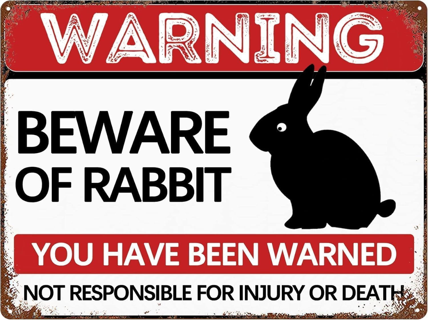 Rabbit Warning Vintage Rustic Metal Tin Sign, Outdoor Plaque for Home ...