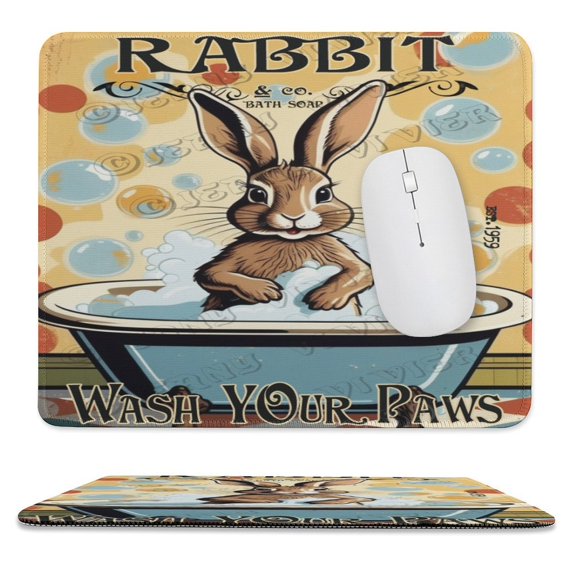 Rabbit Wash Your Paws Printed Mouse Pad, 10"x12", Square Mouse Pad, Cloth with Rubberized Base, Standard